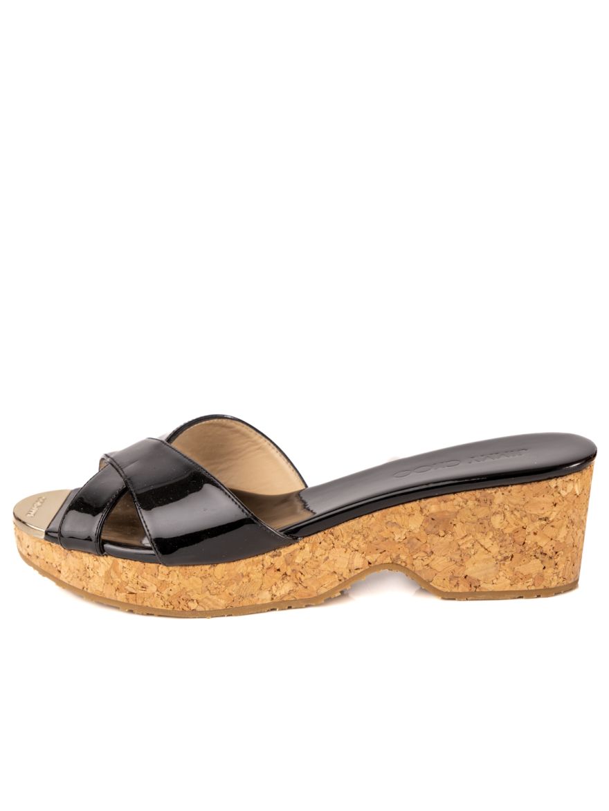 Black Patent Leather Panna Cork Mules Size:37.5