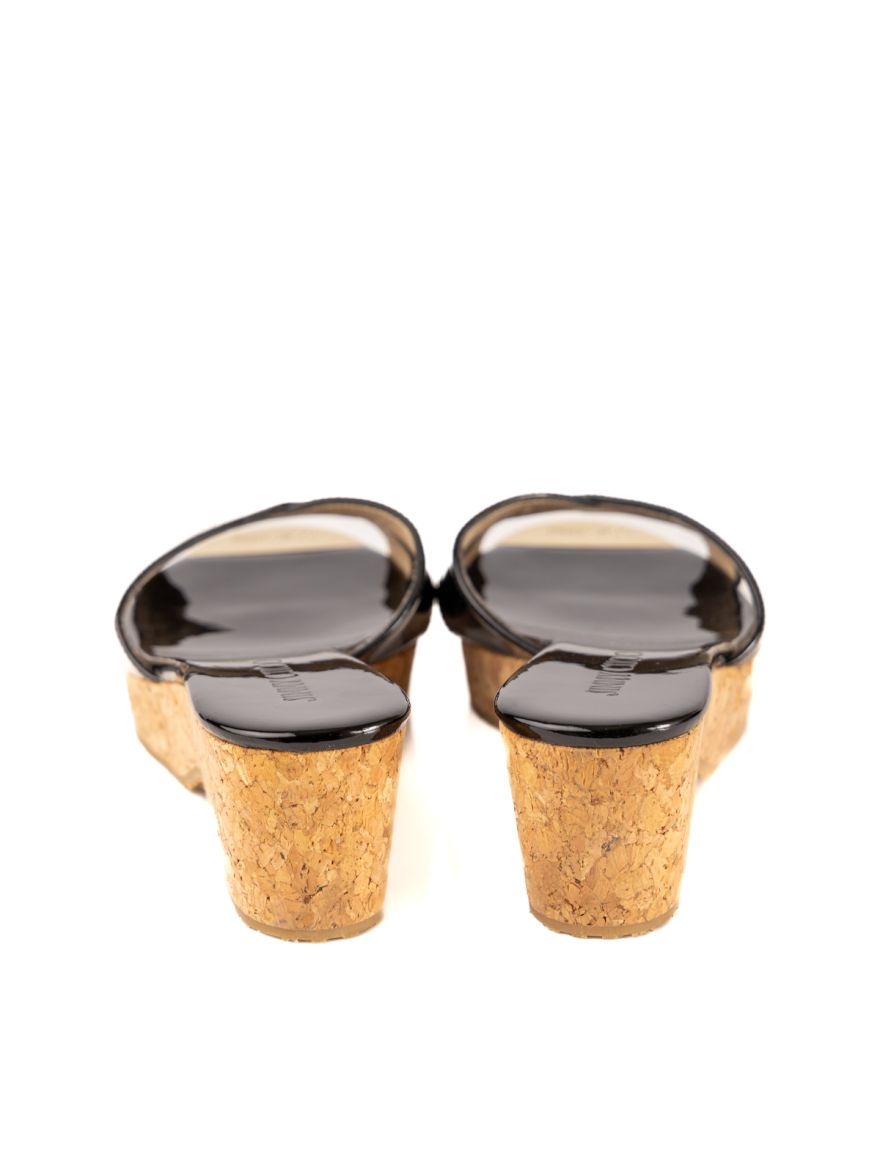 Black Patent Leather Panna Cork Mules Size:37.5