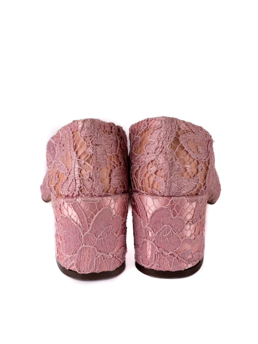 Dolce and Gabbana Taormina Lace And Crystal Embellished Block Heel Pumps Size: 38