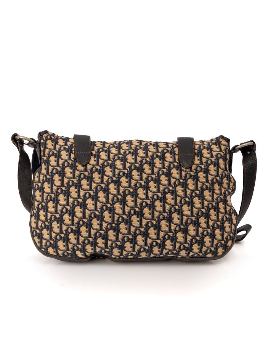 Dior Beige Navy Oblique Canvas & Leather Vintage Trotter Shoulder Bag