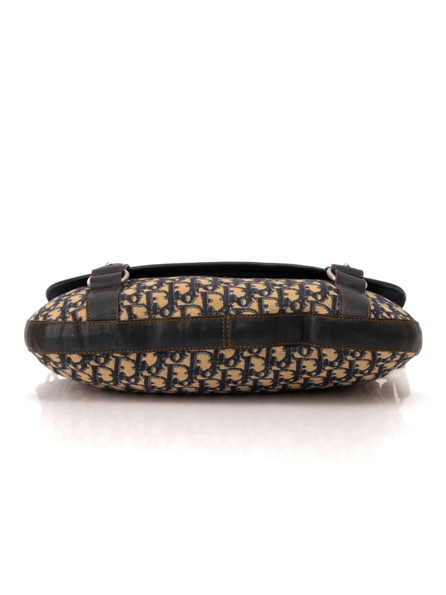 Dior Beige Navy Oblique Canvas & Leather Vintage Trotter Shoulder Bag