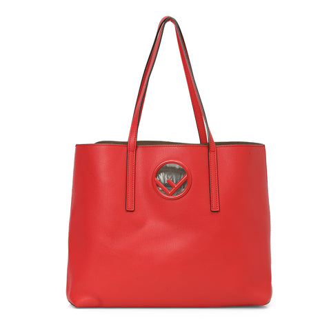 Vienna Red Leather Cutout Shopper Tote Bag One Size
