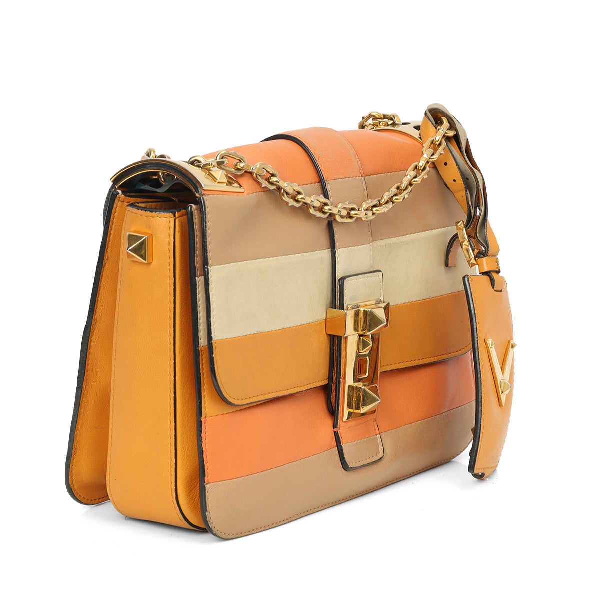 Multicolor Striped B-Rockstud Flap Bag One Size