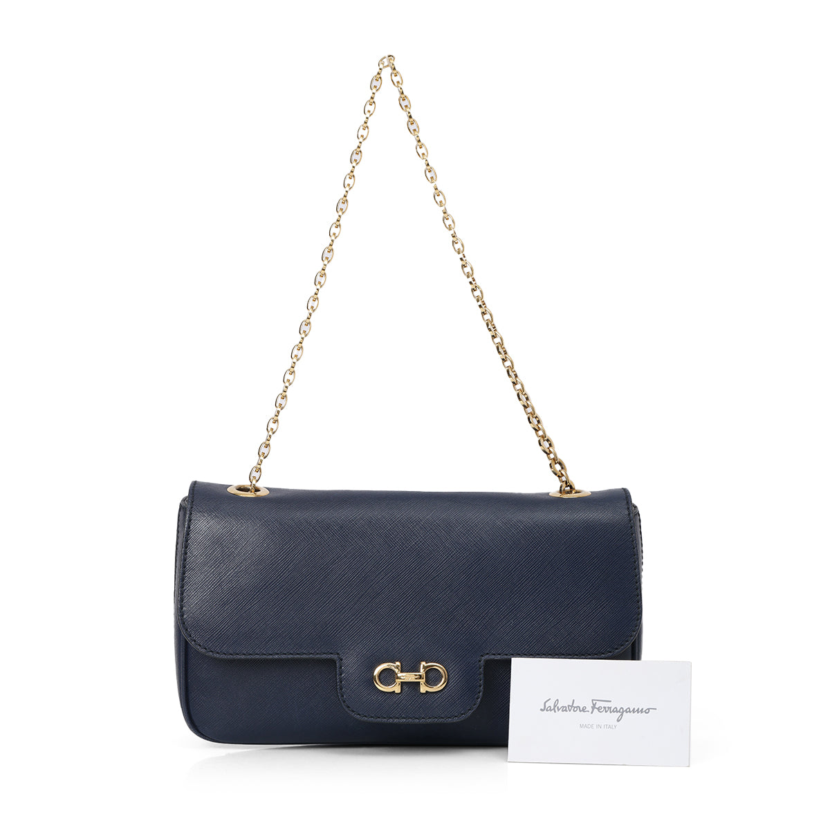 Dark Blue Leather Gancini Shoulder Bag One Size