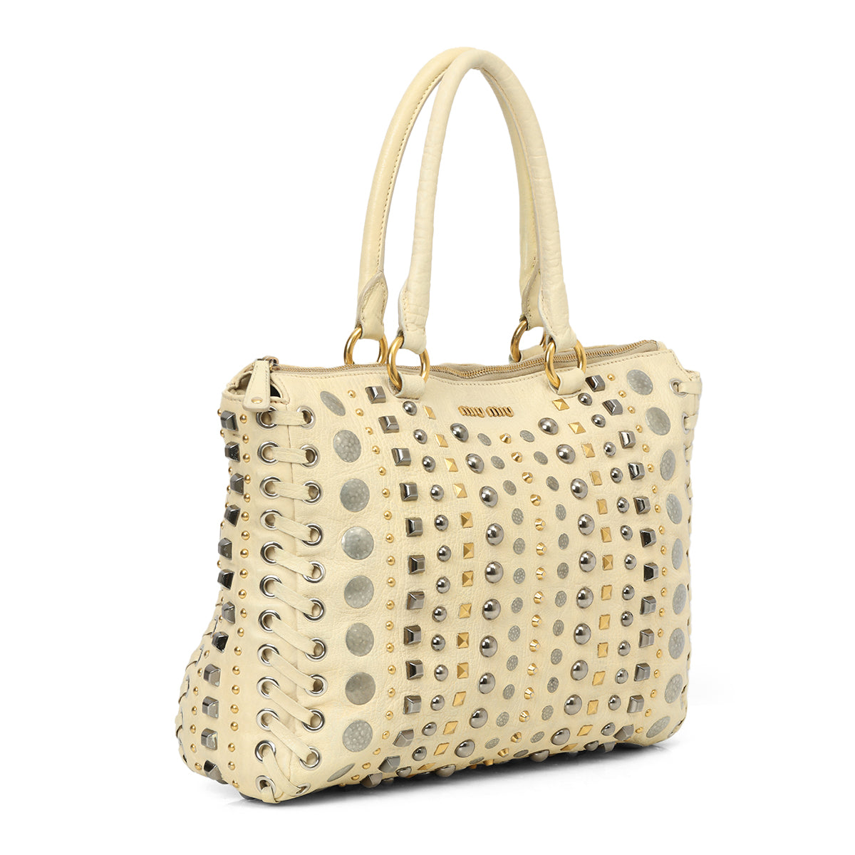 Studded Leather 2-Way Handbag One Size