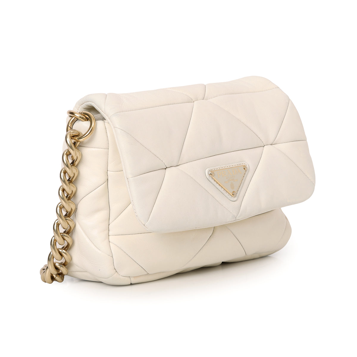 White Nappa Patchwork Quilted Leather Small System Flap Bag One Size