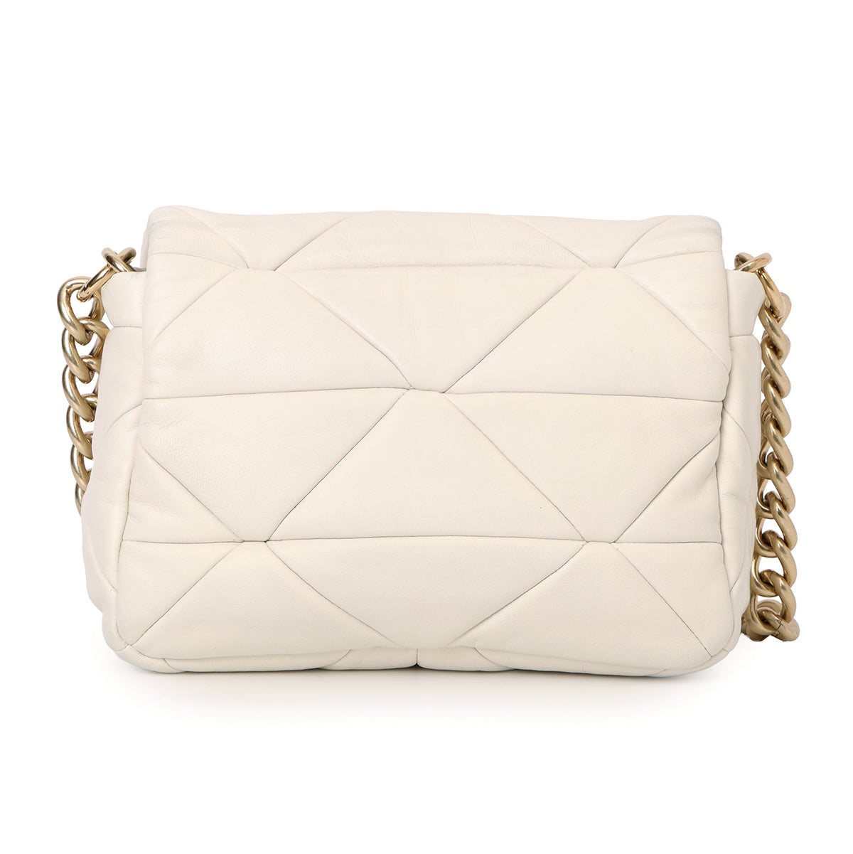 White Nappa Patchwork Quilted Leather Small System Flap Bag One Size