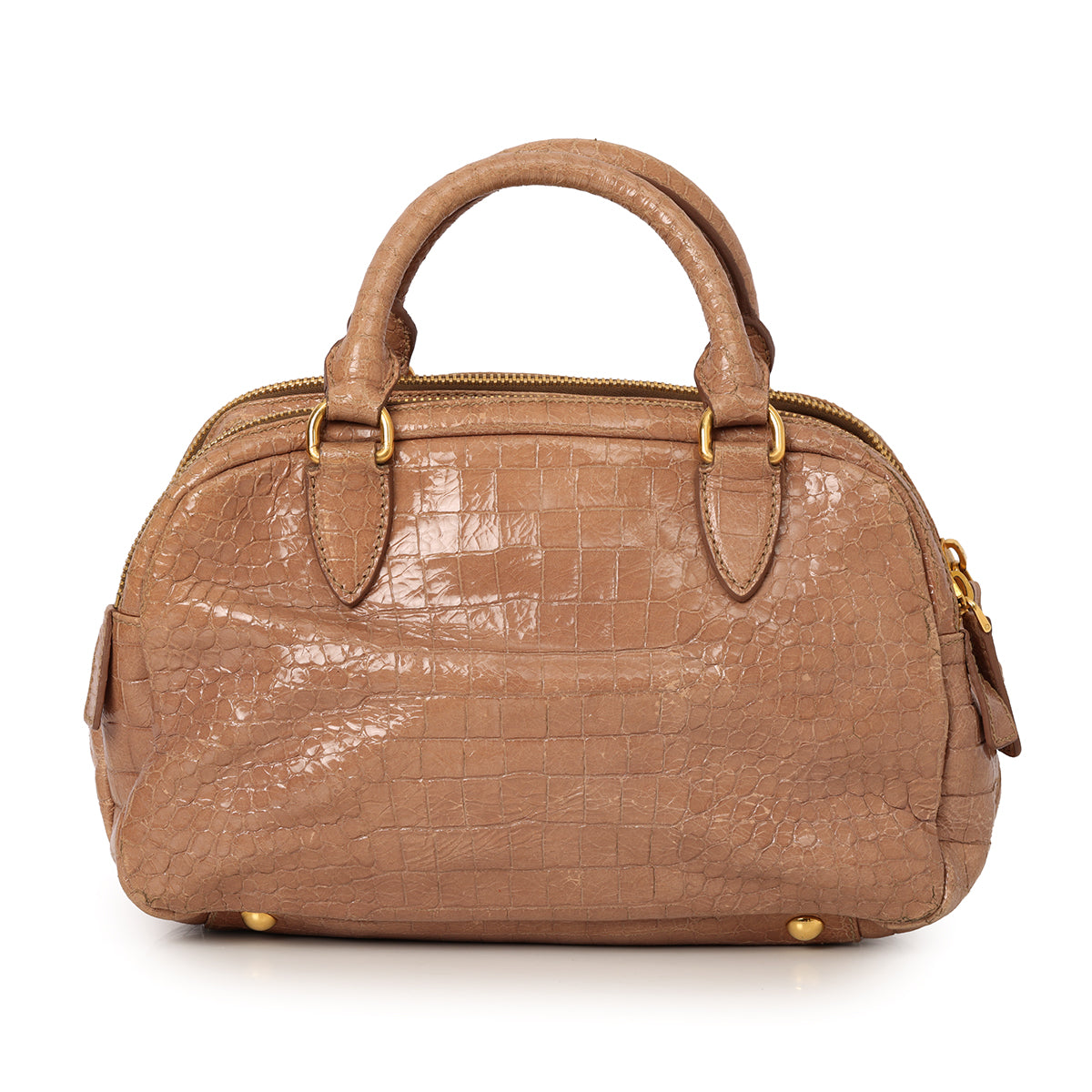 Calfskin Crocodile Embossed Leather Tan Shoulder Bag