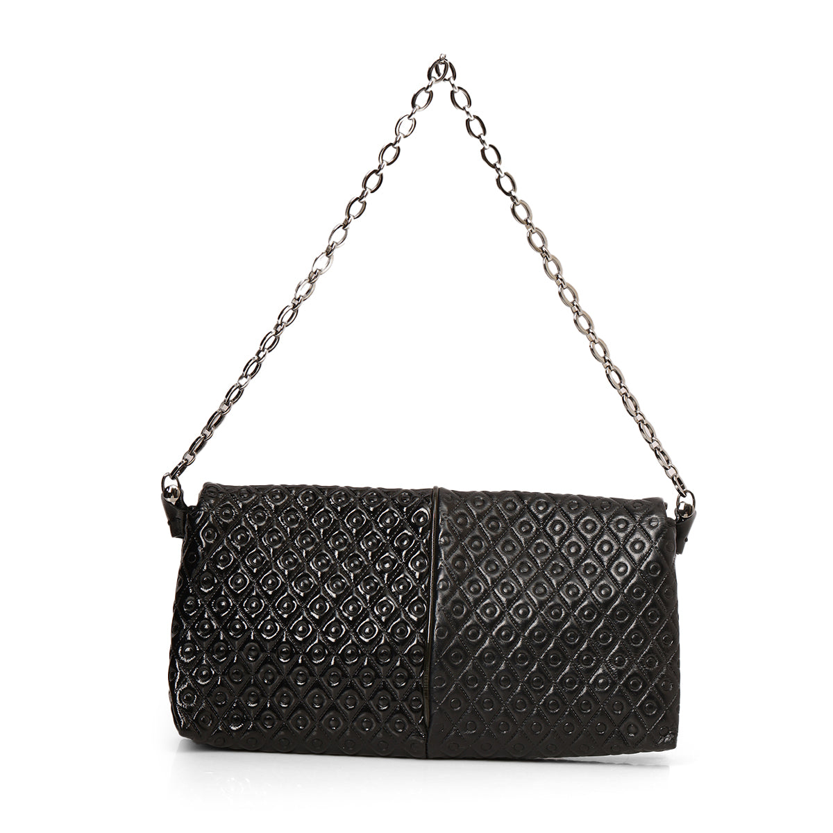 Black Coated Leather Chain Shoulder Bag