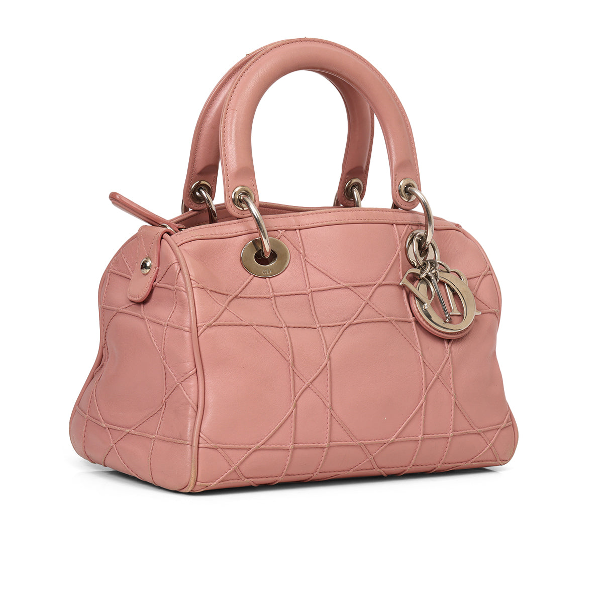 Cannage Quilted Lambskin Leather Granville Polochon Pink Small Bag