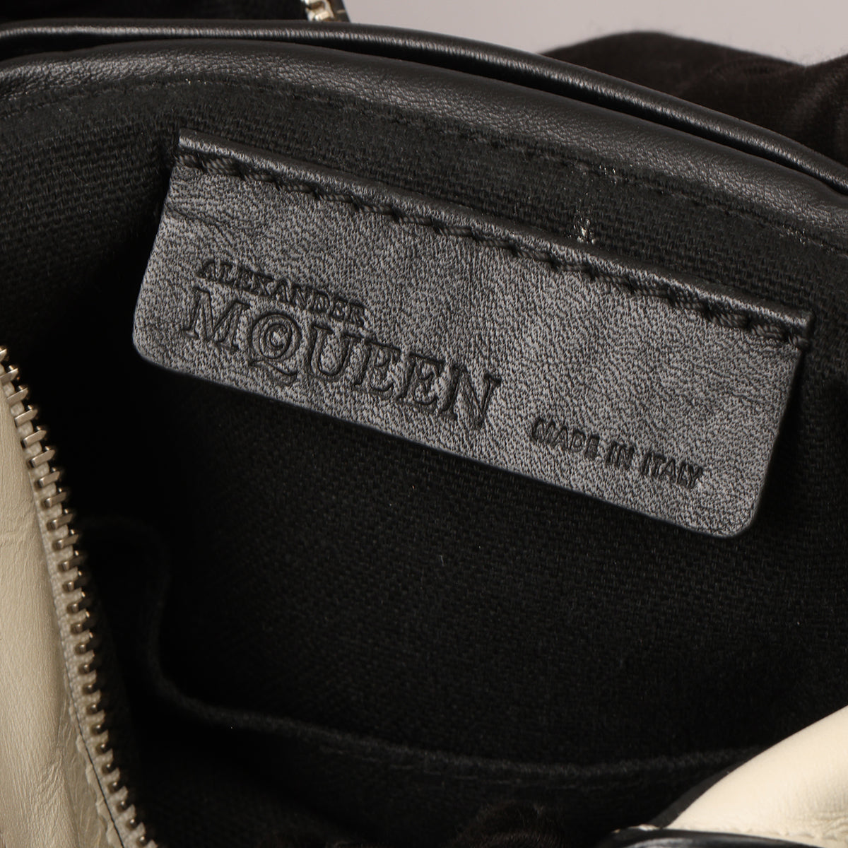 Black/White Studded Leather Mini Skull Padlock Zip Tote