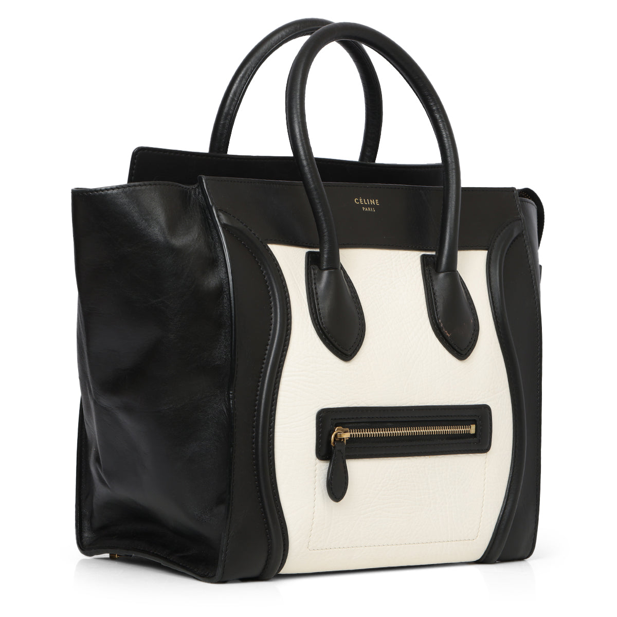 White/Black Leather Mini Luggage Tote