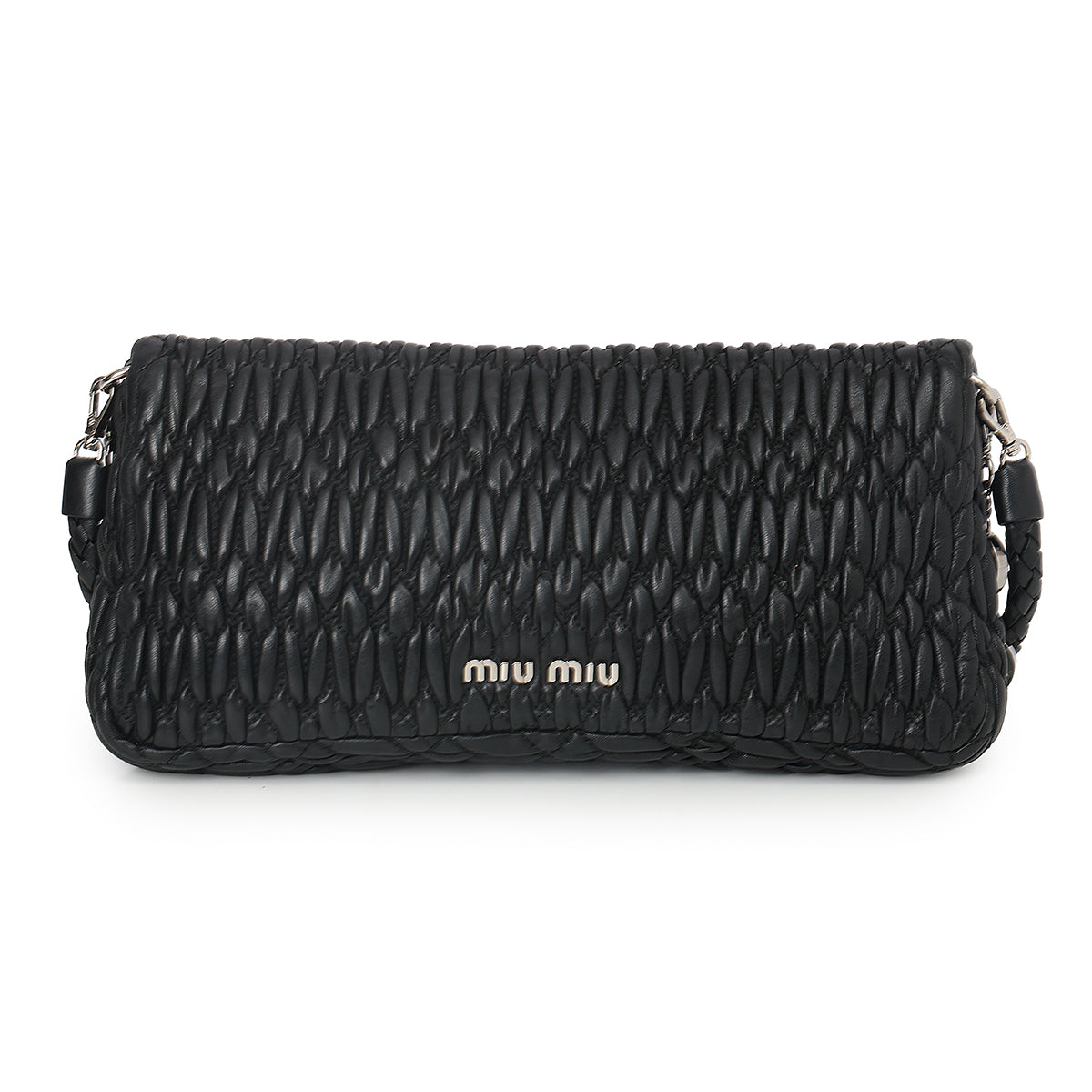 Black Leather Nappa Matelasse Crystal Flap Shoulder Bag
