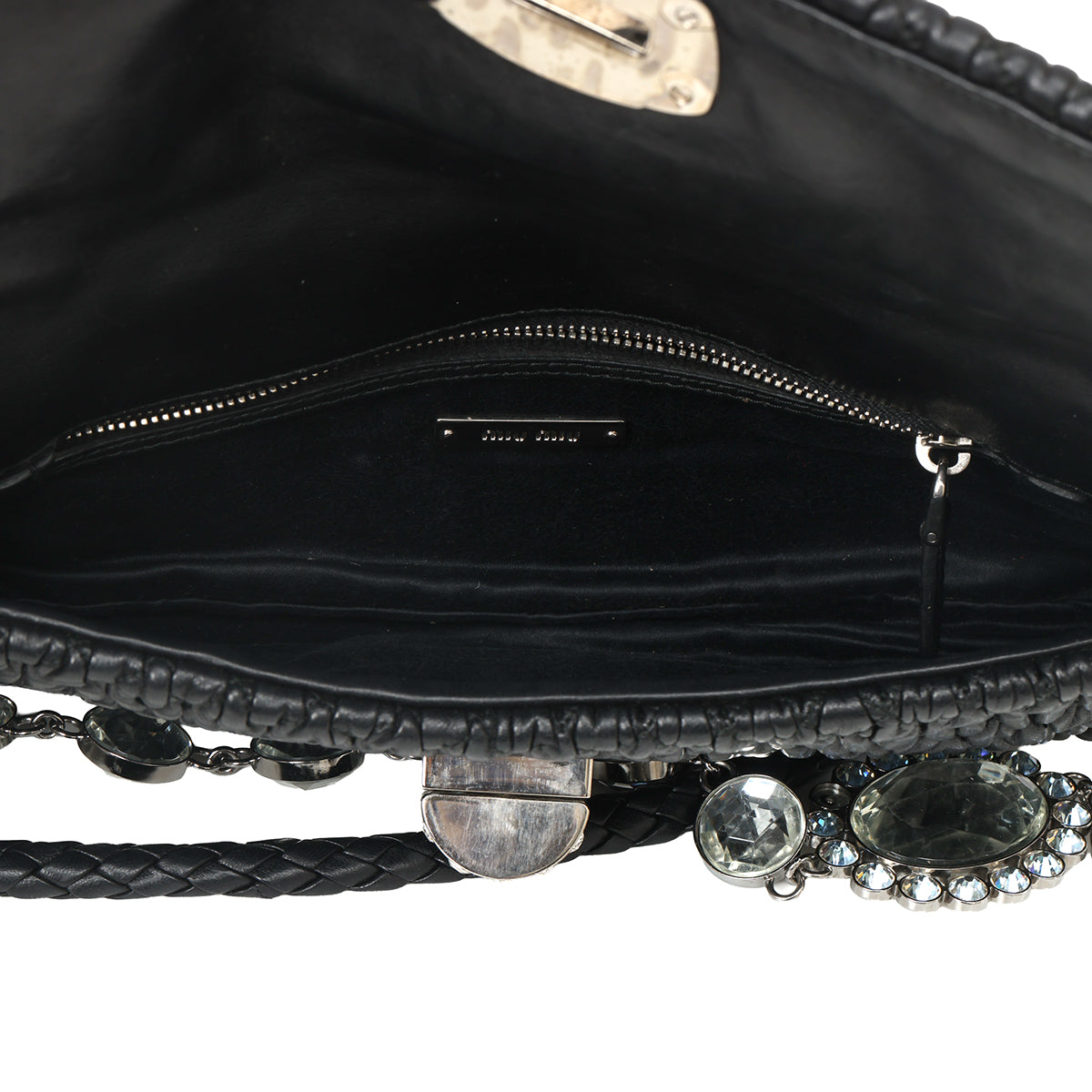 Black Leather Nappa Matelasse Crystal Flap Shoulder Bag