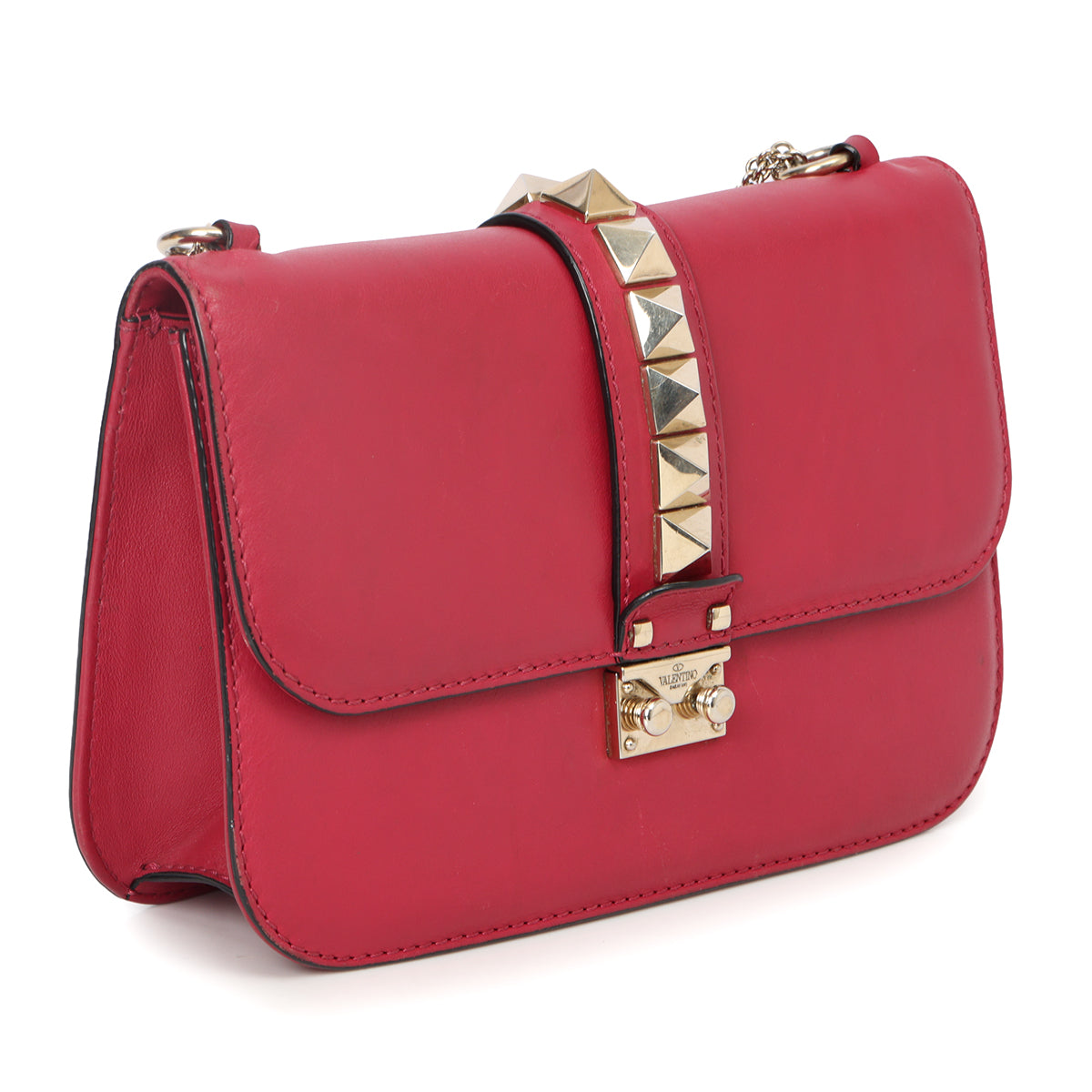 Medium Glam Lock Rasberry Pink Rockstud Shoulder Bag