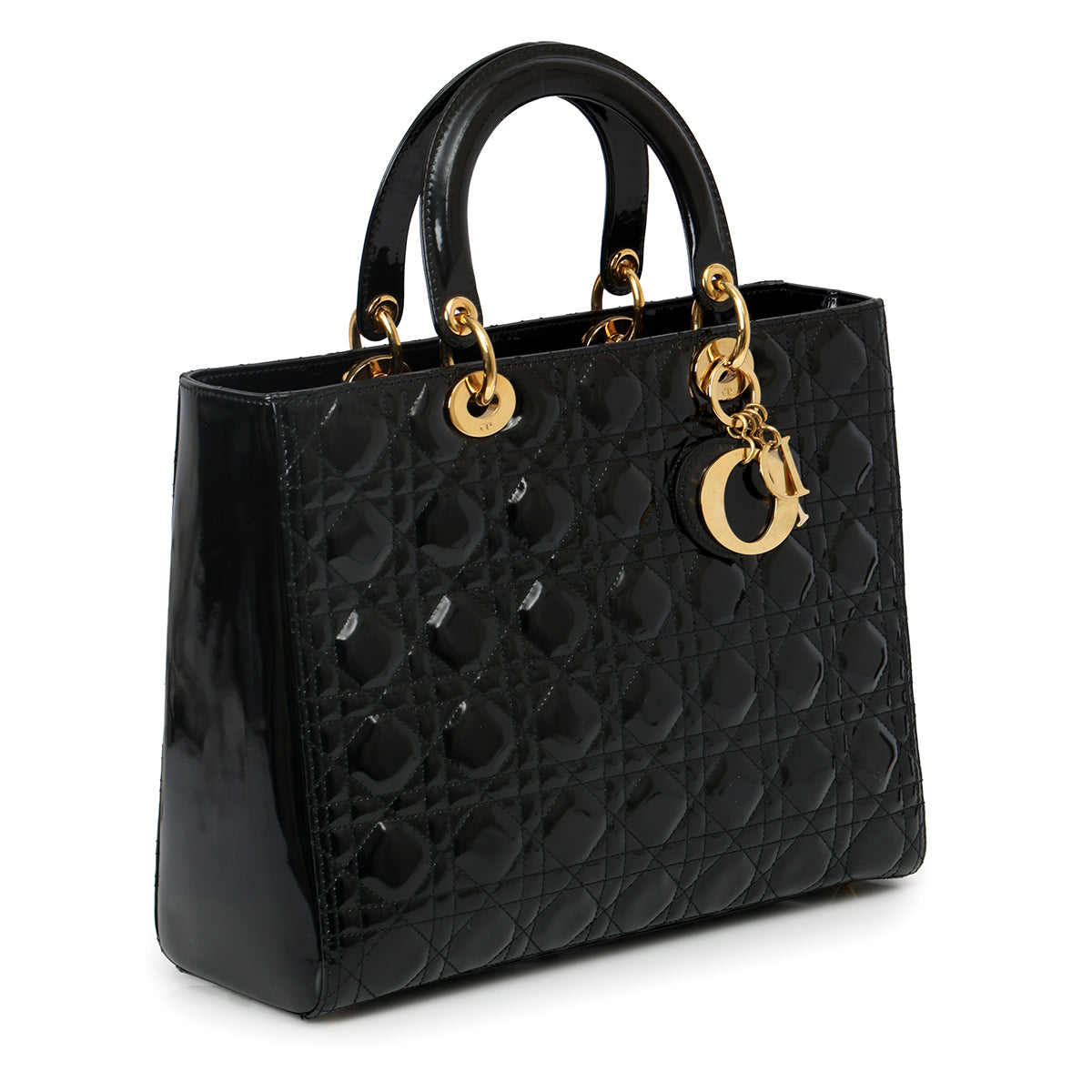 Black Cannage Lady Dior Patent Leather Large Bag