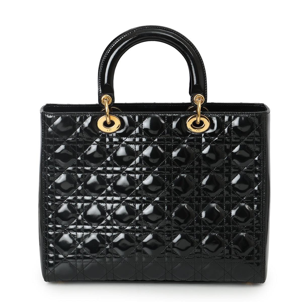 Black Cannage Lady Dior Patent Leather Large Bag