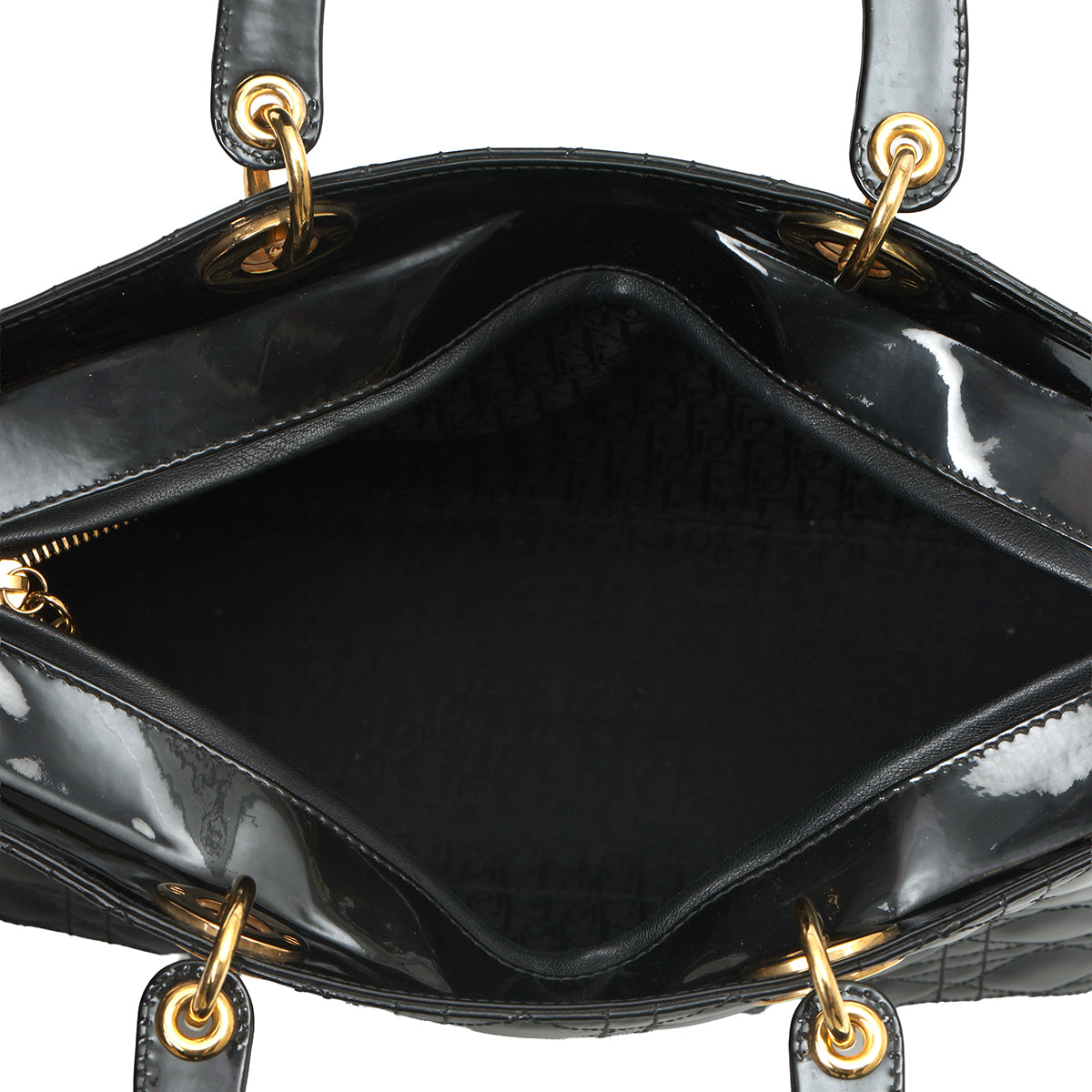 Black Cannage Lady Dior Patent Leather Large Bag