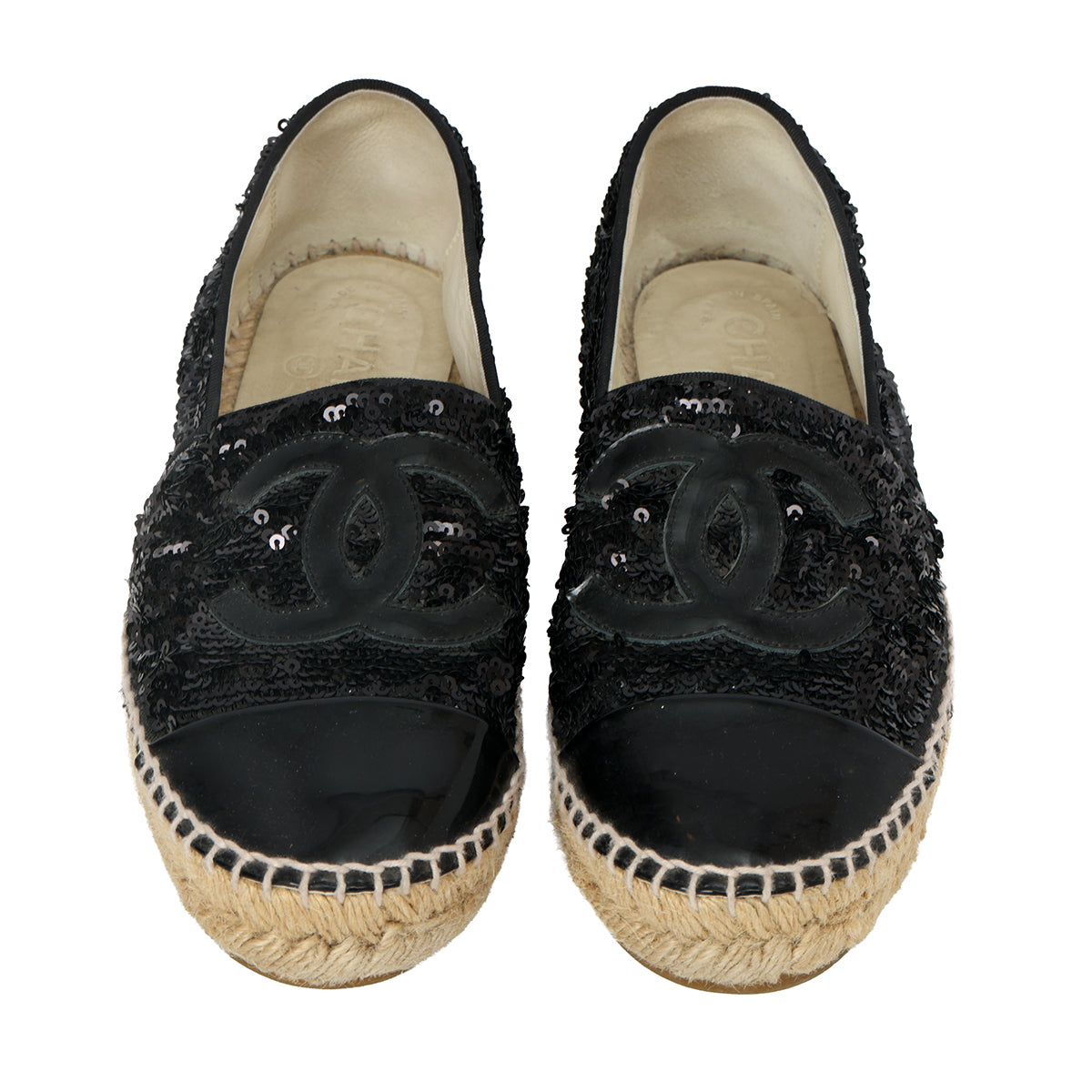 Black Sequin And Patent Leather Espadrilles- 37