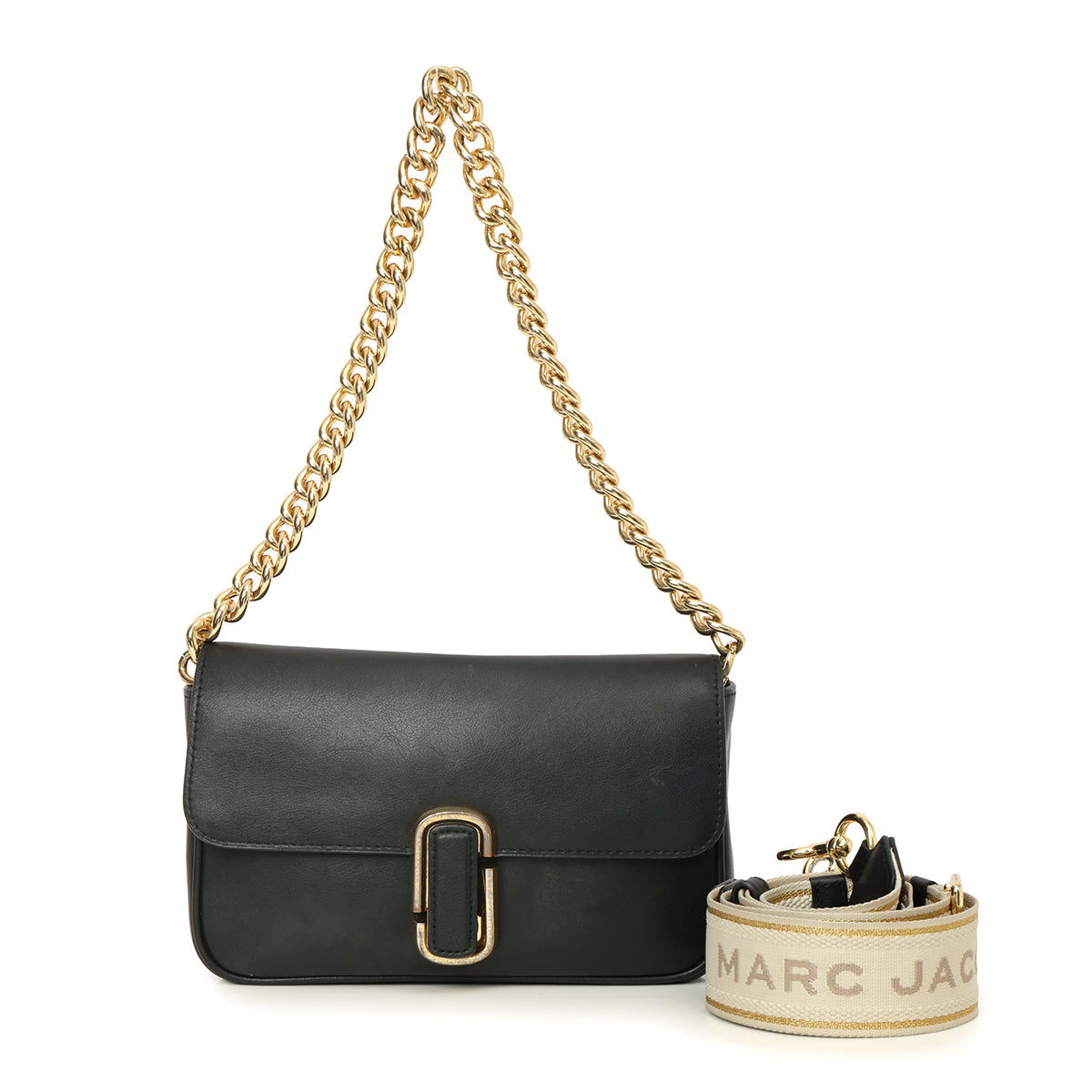 The J Marc Black Shoulder Bag with Detachable Strap- One Size