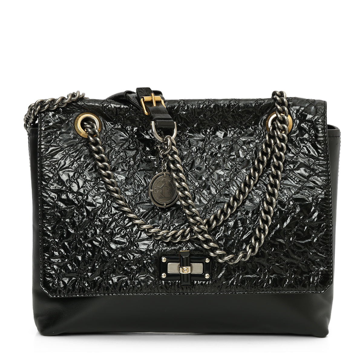 Black Half Patent Leather Shoulder Bag