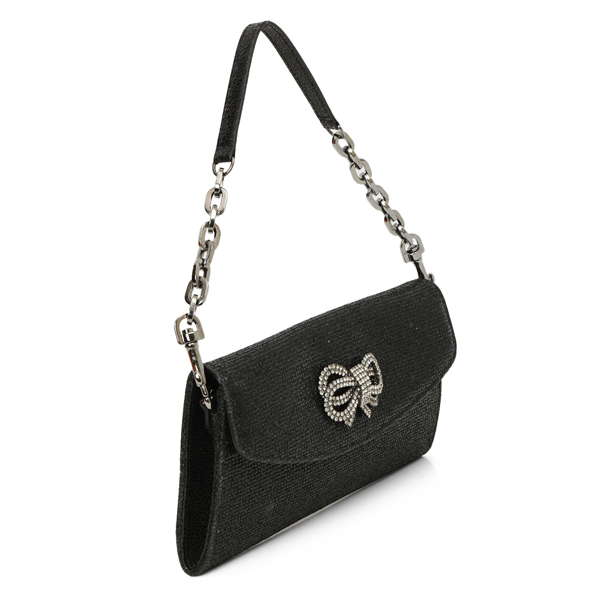 Black Lame Glitter Riane Clutch One Size