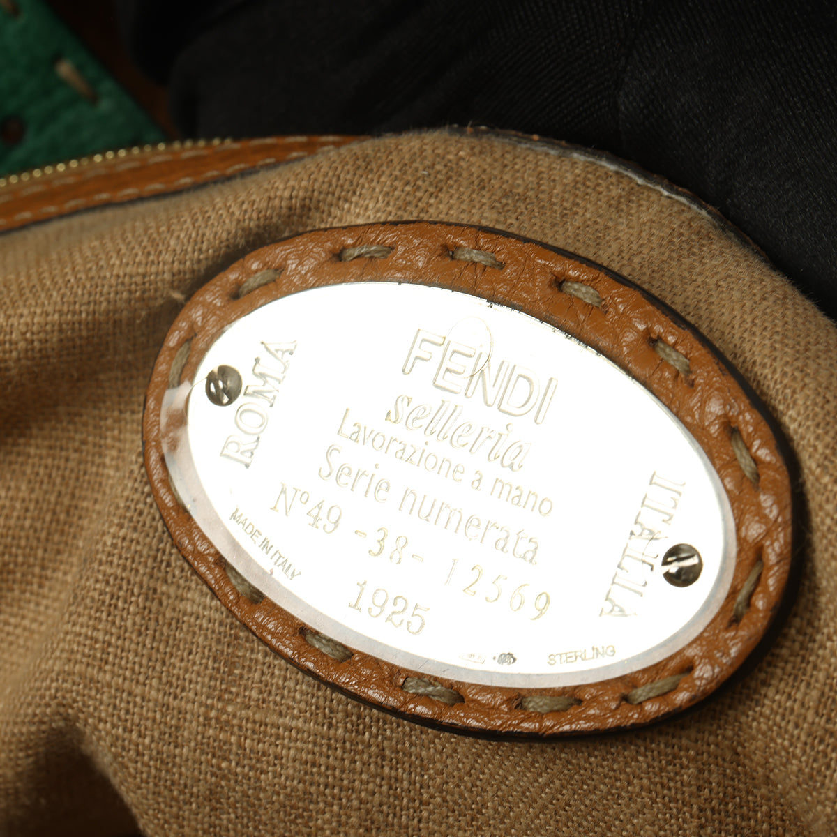 Tan and Green Belted Selleria Grand Borghese Tote Bag