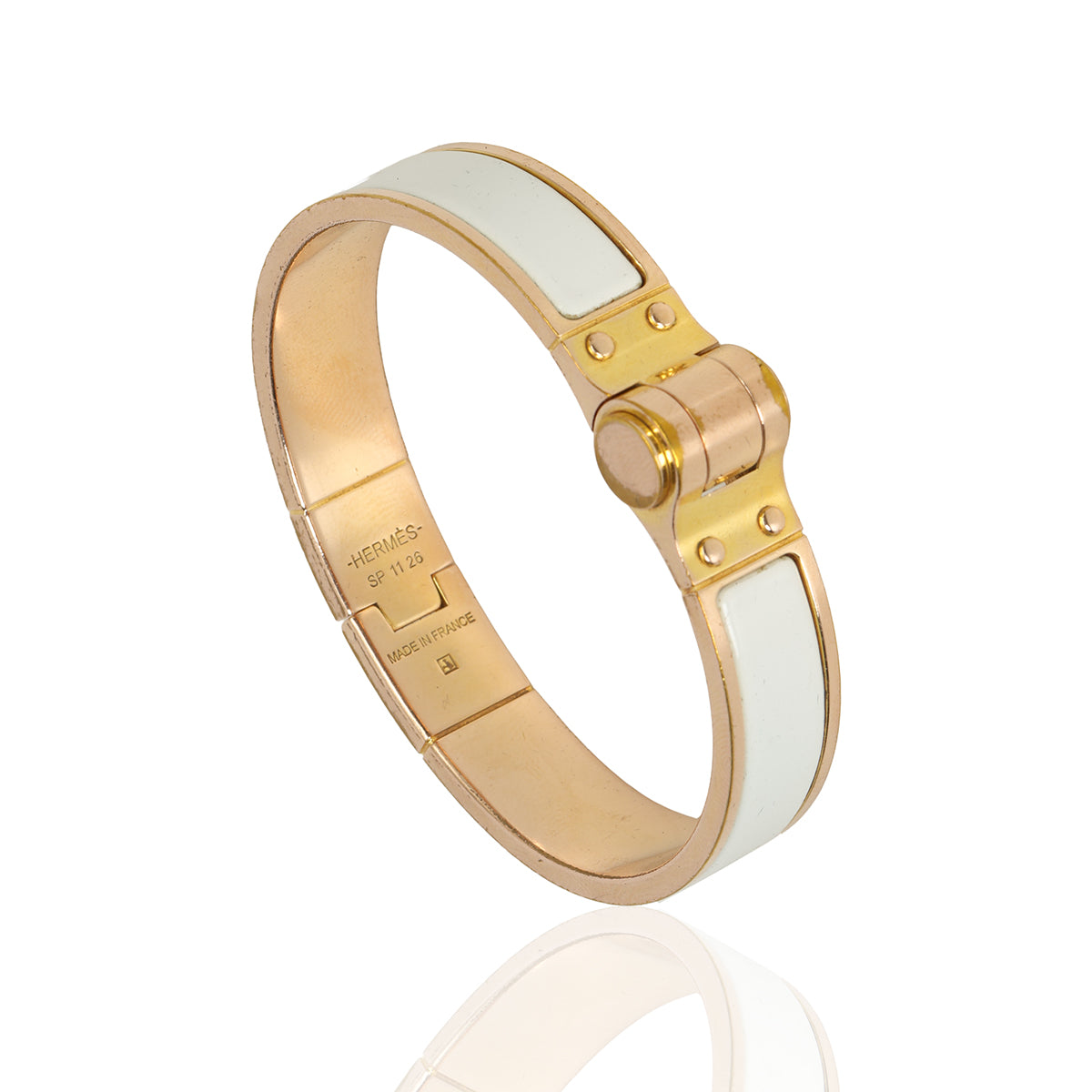 Narrow Hinged Blanc Enamel Bracelet S 16 cms