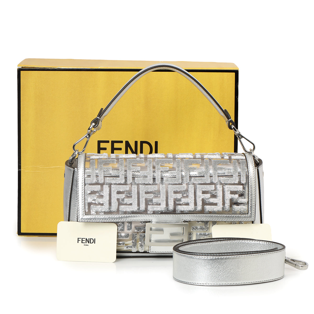 Baguette Silver PVC & Leather with Glitter Sequins Crossbody