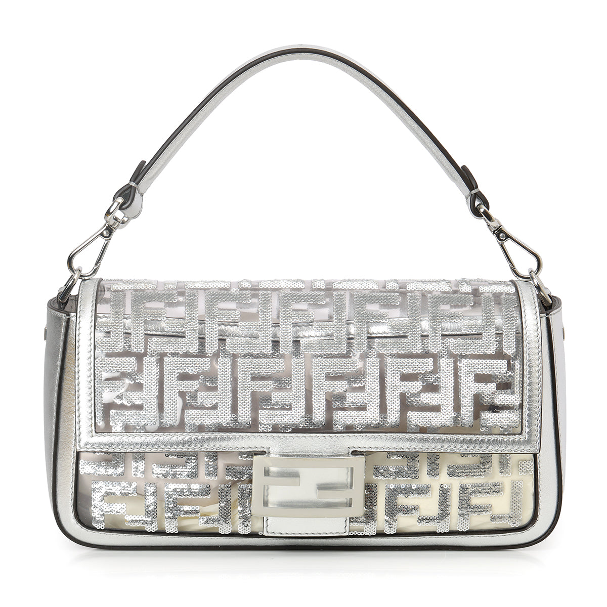 Baguette Silver PVC & Leather with Glitter Sequins Crossbody