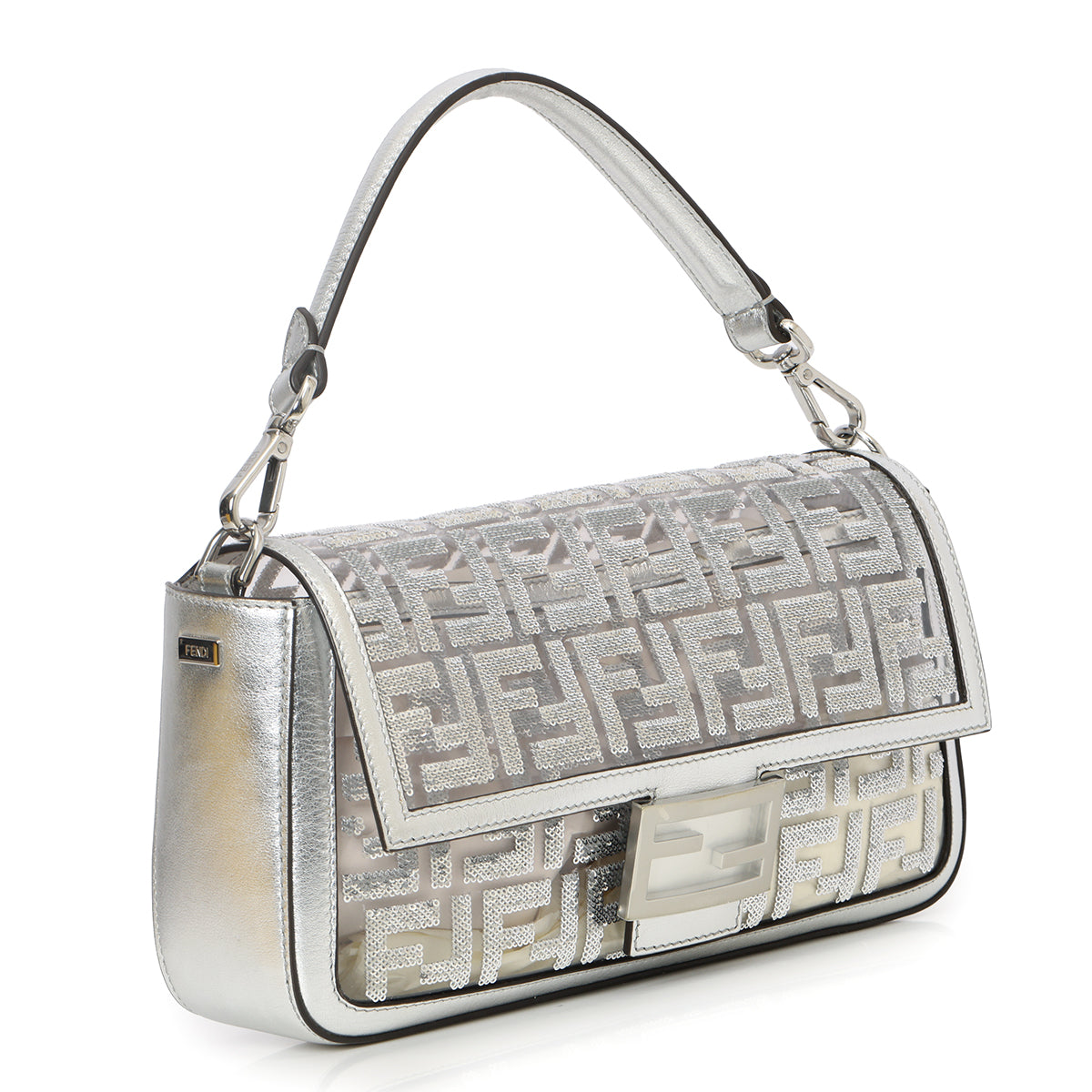 Baguette Silver PVC & Leather with Glitter Sequins Crossbody