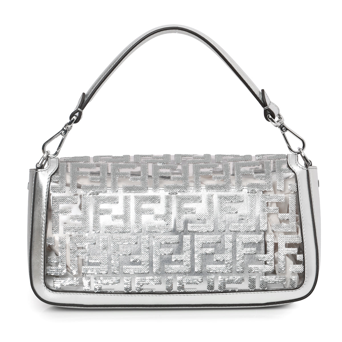 Baguette Silver PVC & Leather with Glitter Sequins Crossbody