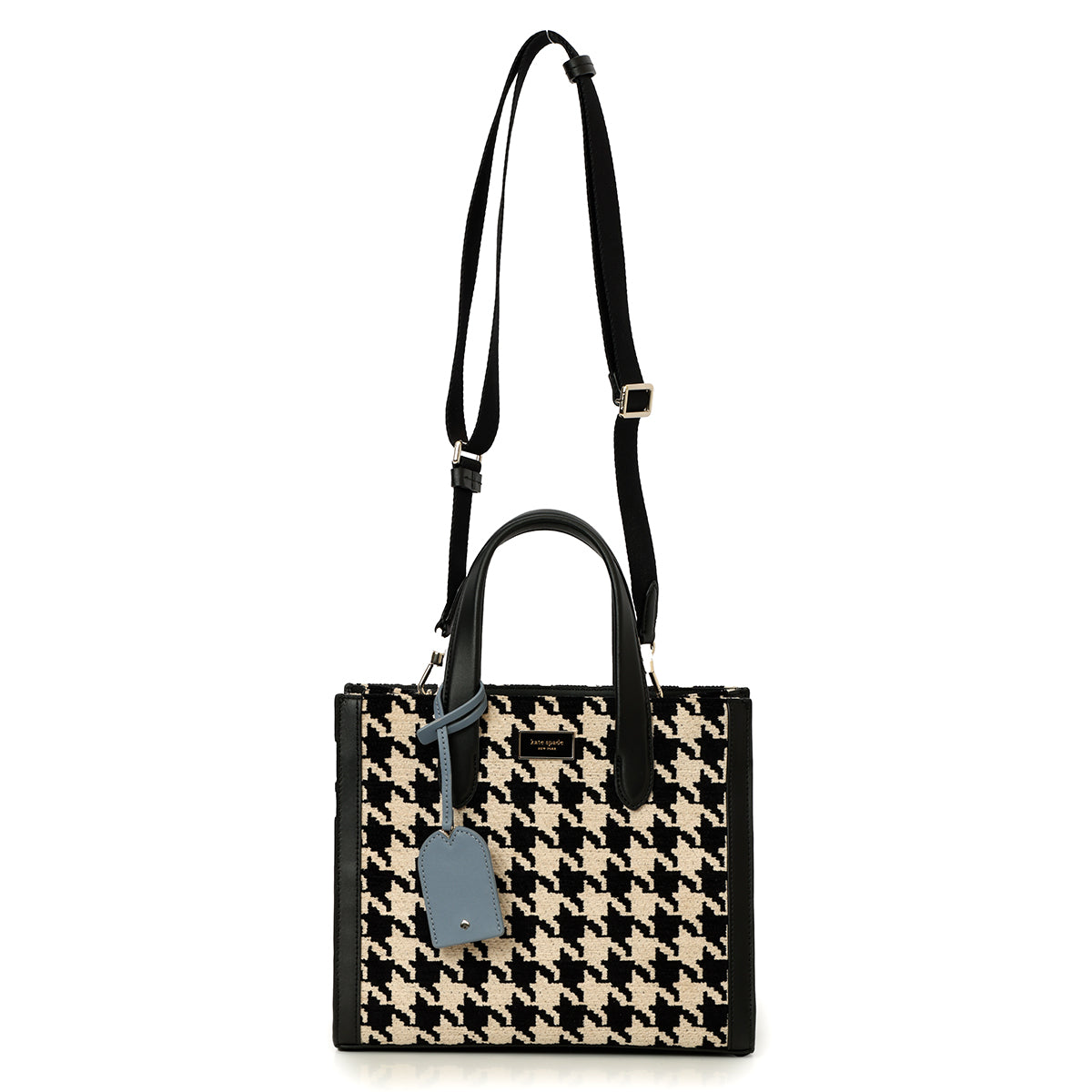Manhattan Houndstooth Tweed Small Leather Tote Bag One Size