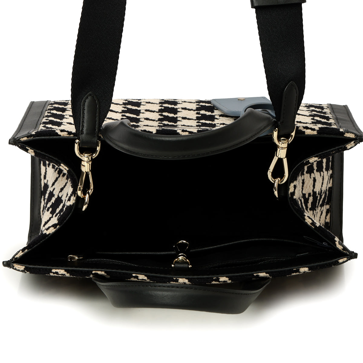 Manhattan Houndstooth Tweed Small Leather Tote Bag One Size