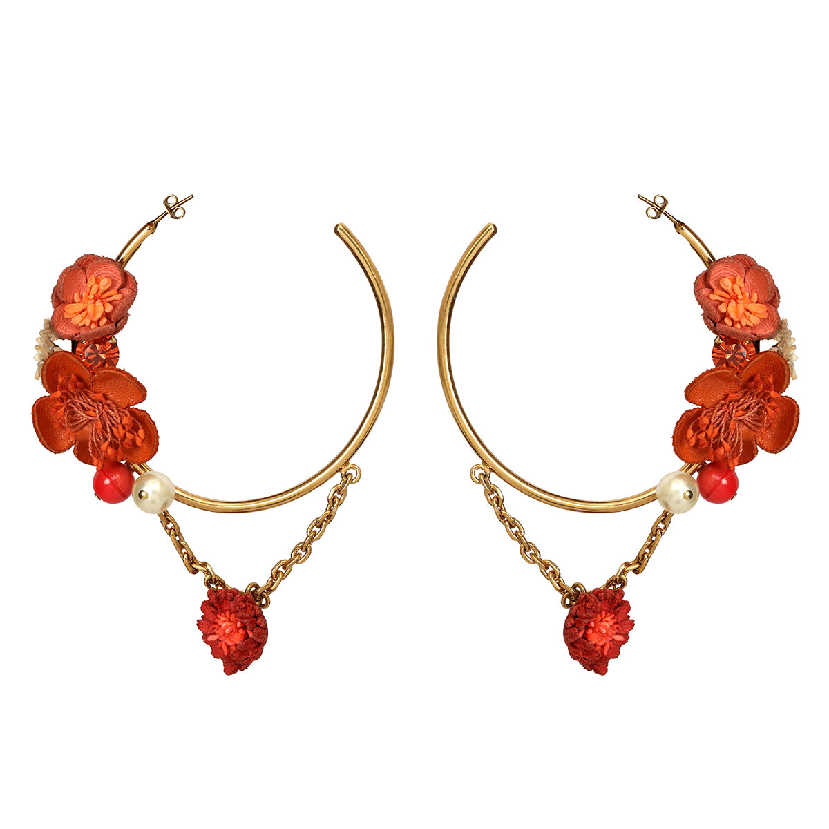 Floral Choker Set With Hoop Earrings One Size