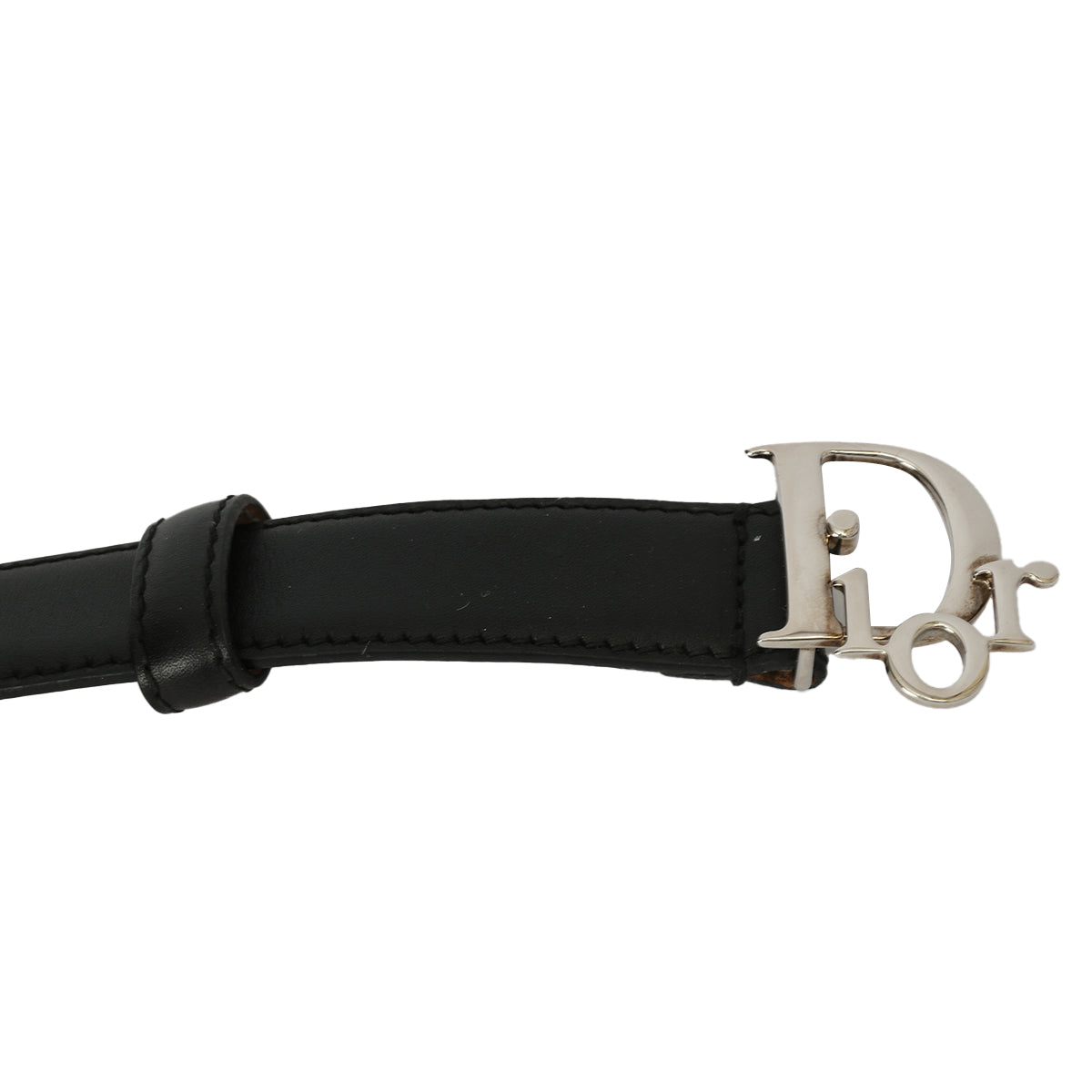 Slim Black Leather Logo Buckle Belt Size: 80