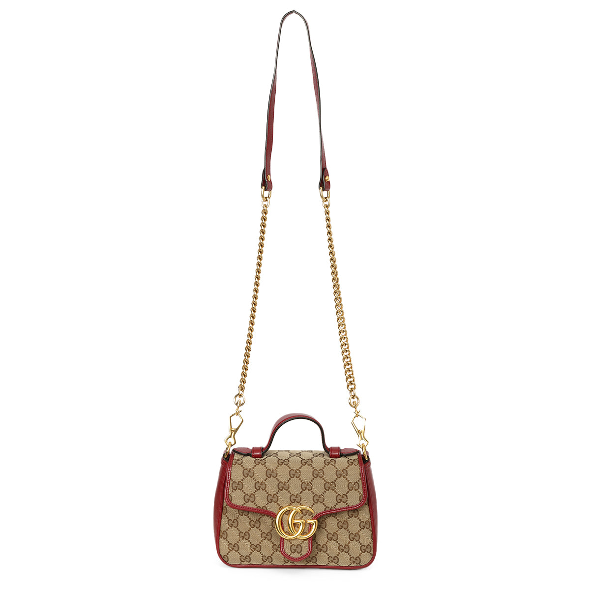 Brown Mini GG Marmont Canvas Satchel Marrone Rosso Beige