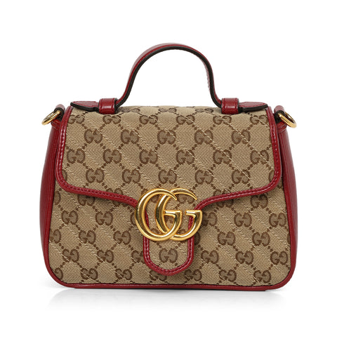 Brown Mini GG Marmont Canvas Satchel Marrone Rosso Beige