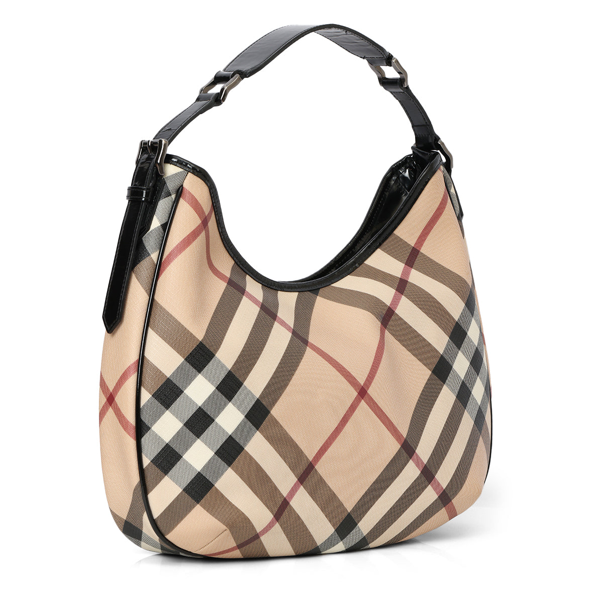 Beige/Black Nova Check Coated Canvas & Leather Hobo Medium