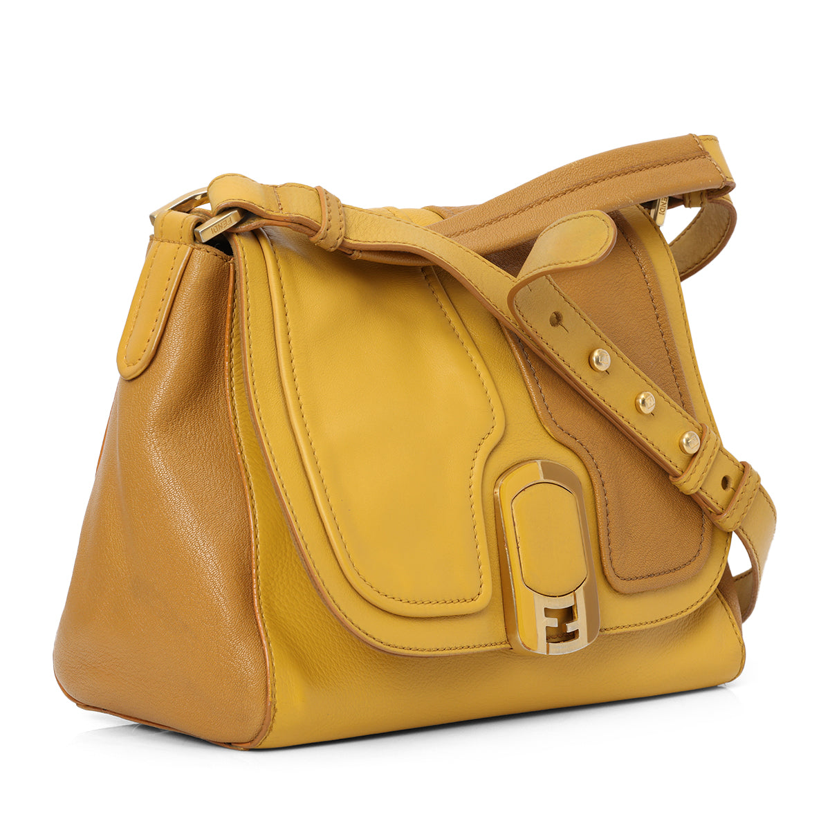 Yellow Colorblock Leather Medium Anna Shoulder Bag