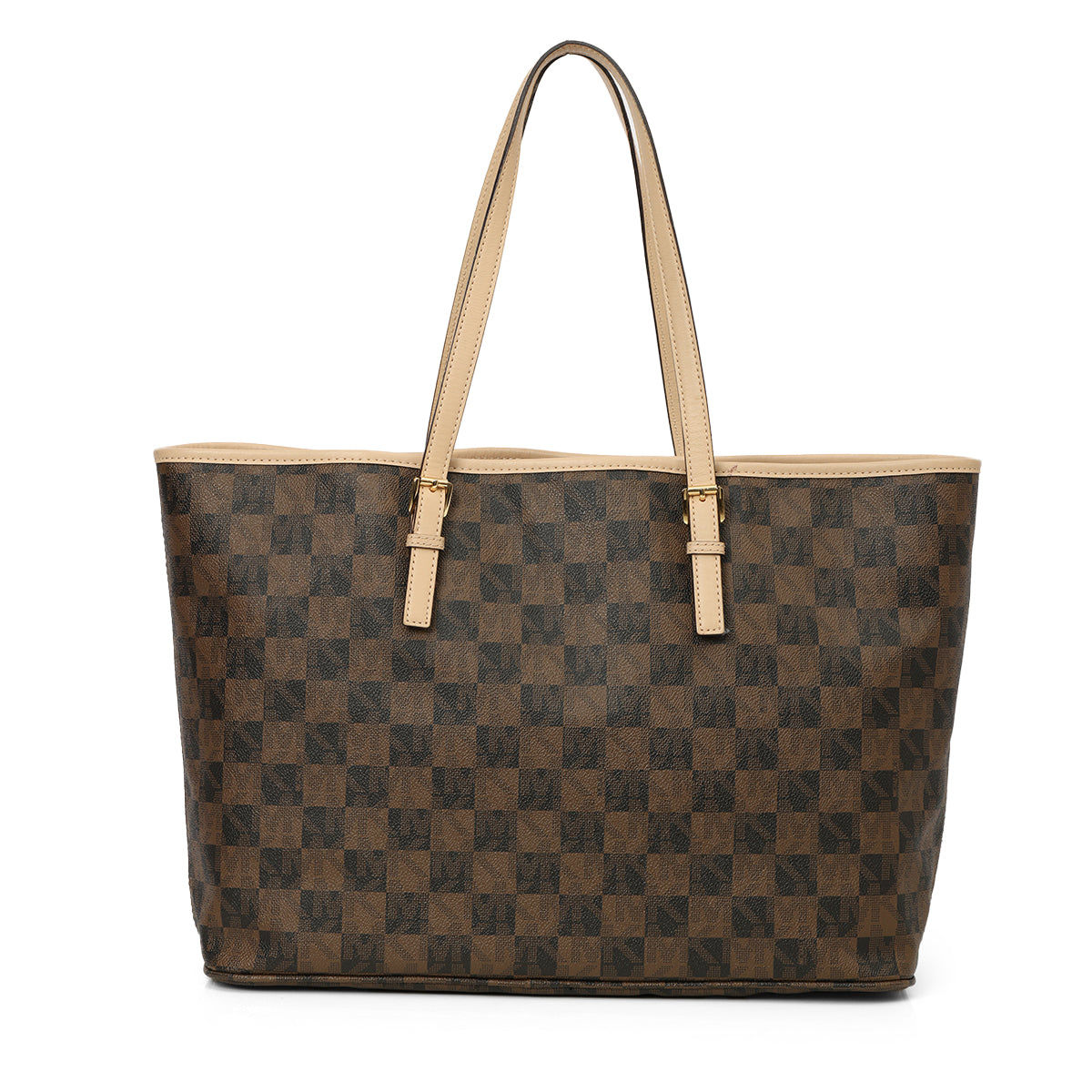 Brown Checkered Pattern Tote Bag