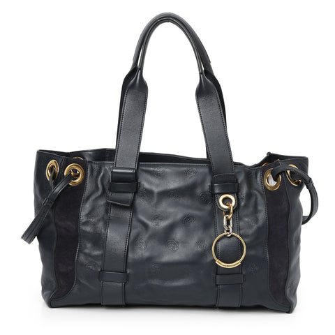 Black Embossed Leather Tote Bag