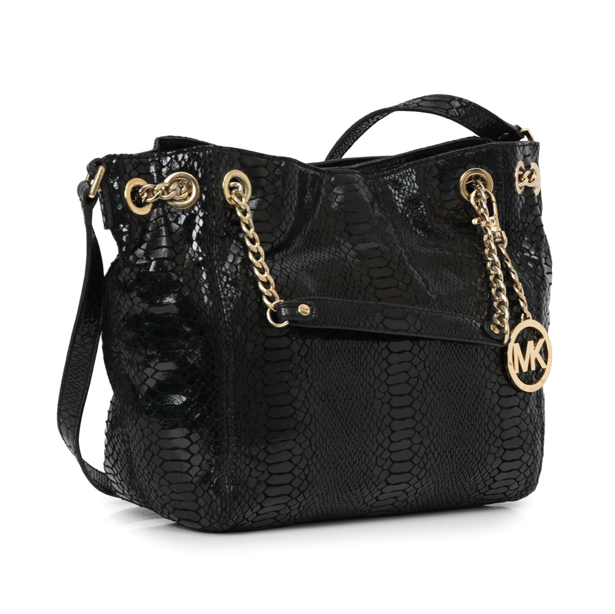 Black Python Embossed Tote Bag