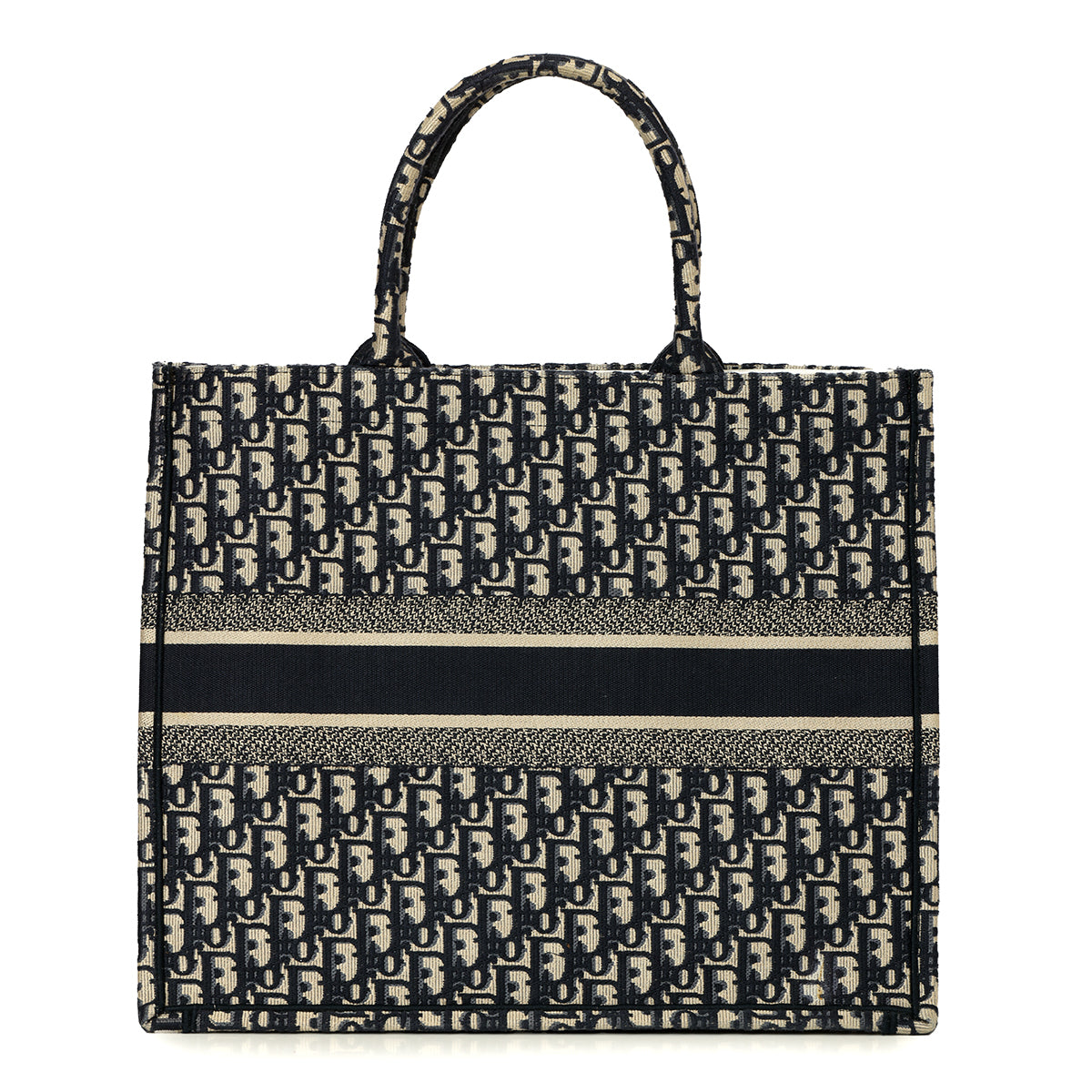 Ecru and Blue Dior Oblique Embroidery Large Book Tote Bag