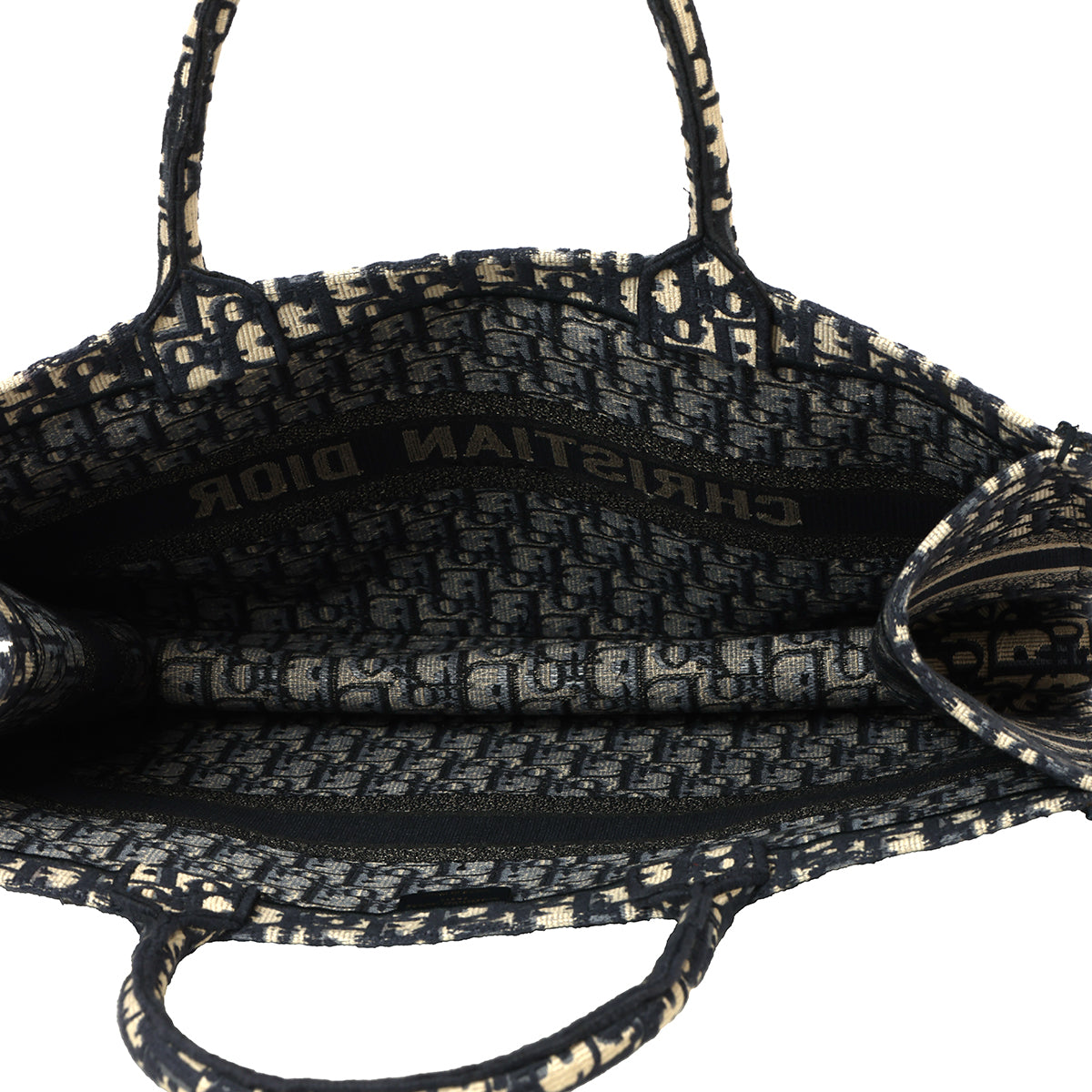 Ecru and Blue Dior Oblique Embroidery Large Book Tote Bag