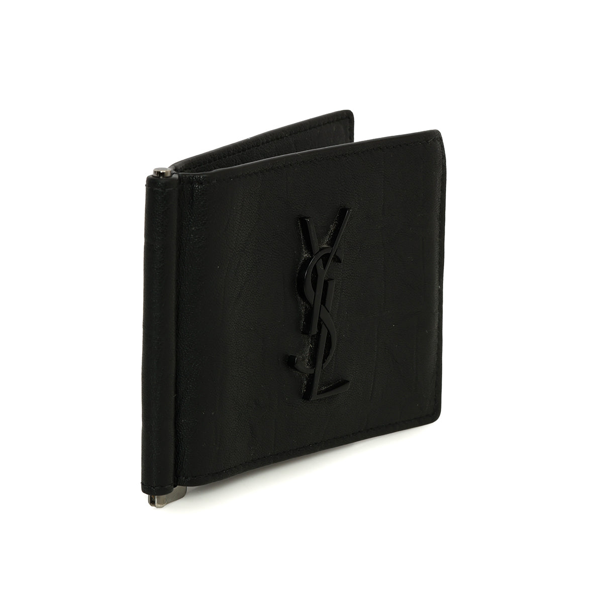 Paris  Black Croc Embossed Leather Bifold Money Clip