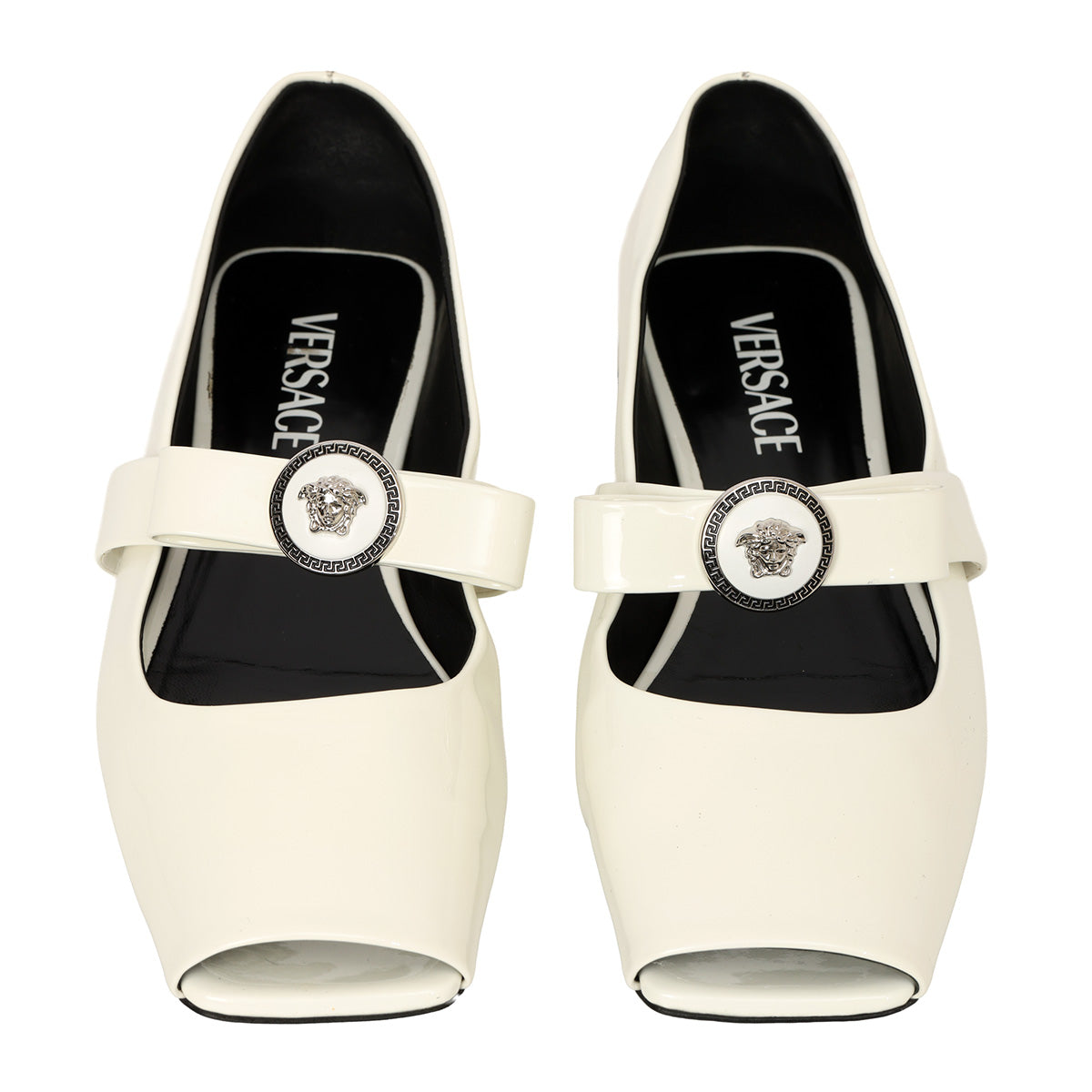 White Gianni Ribbon Mary Jane Open-Toe Ballets- 39.5