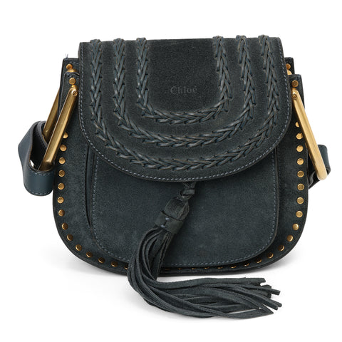 Blue Suede Braided Small Hudson Crossbody Bag