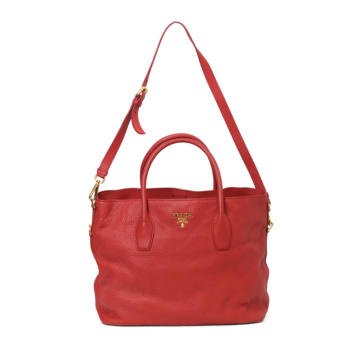 Vitello Daino Red Rosso Pebbled Leather Large Open Tote