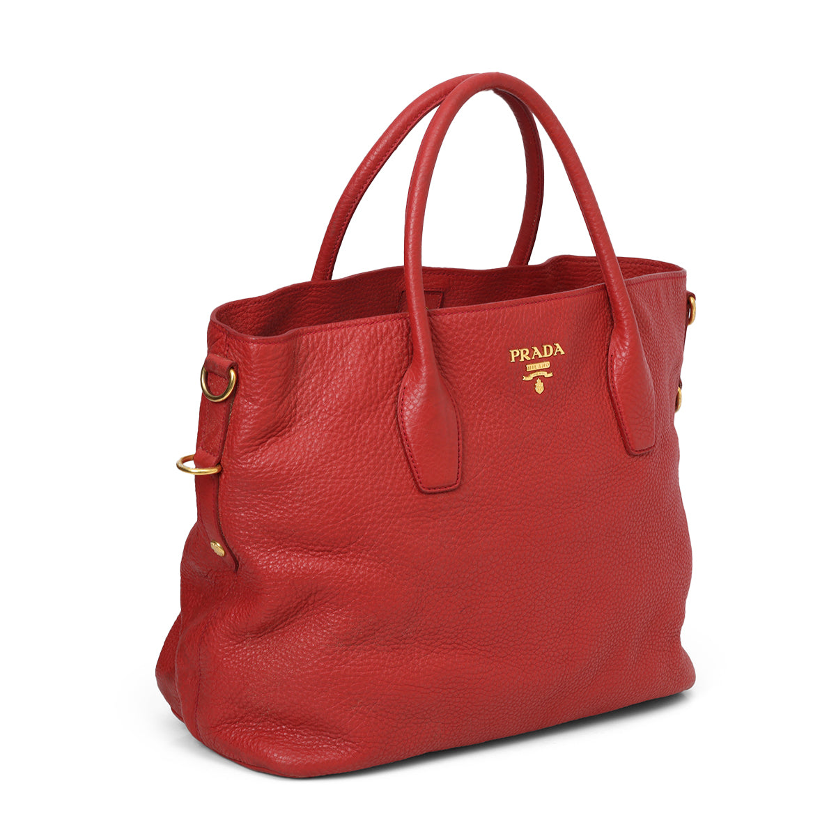 Vitello Daino Red Rosso Pebbled Leather Large Open Tote